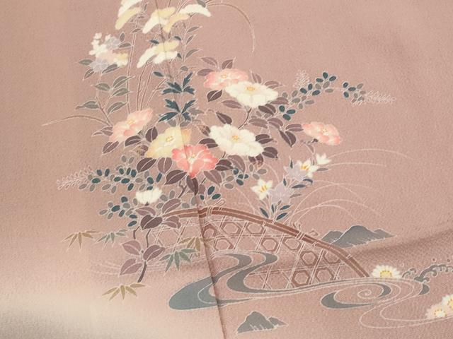 平和屋着物■訪問着　草花文　暈し染め　鬼しぼ縮緬　正絹　逸品　AABI6477st