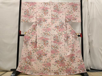 平和屋着物■上質な小紋　雲取り花文　銀彩　正絹　逸品　AABI6480st