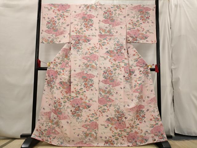 平和屋着物■上質な小紋　雲取り花文　銀彩　正絹　逸品　AABI6480st