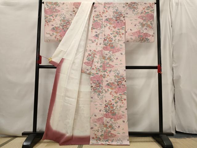 平和屋着物■上質な小紋　雲取り花文　銀彩　正絹　逸品　AABI6480st