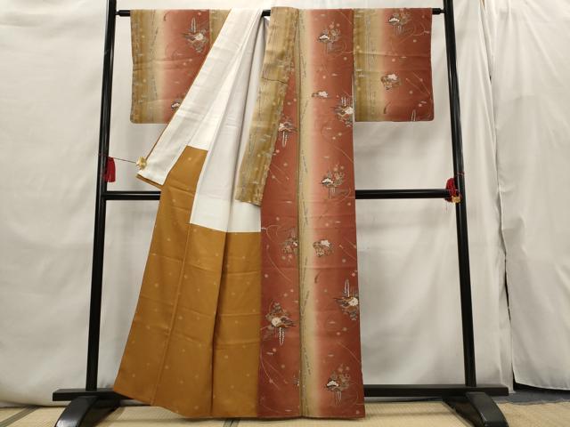 平和屋着物■上質な小紋　楽器花松文　暈し染め　正絹　逸品　AABI6484st