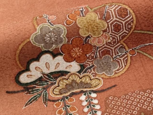 平和屋着物■上質な小紋　楽器花松文　暈し染め　正絹　逸品　AABI6484st