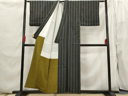 平和屋着物■上質な紬　縞　正絹　逸品　AABI6487st