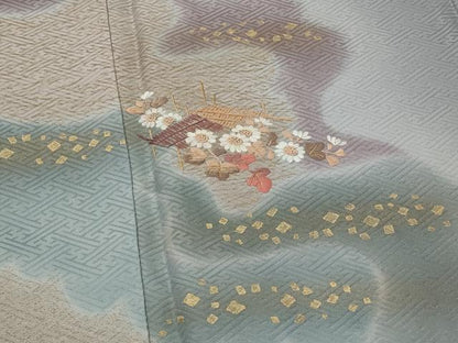 平和屋着物■中国三大刺繍　相良刺繍　訪問着　流水花文　暈し染め　金糸　金彩　正絹　逸品　未使用　AABI6490st