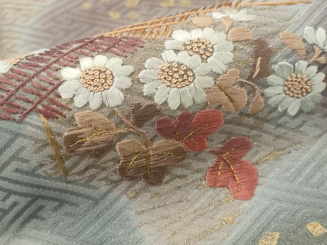 平和屋着物■中国三大刺繍　相良刺繍　訪問着　流水花文　暈し染め　金糸　金彩　正絹　逸品　未使用　AABI6490st
