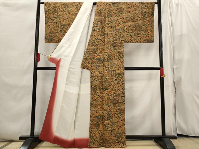 平和屋着物▽上質な小紋　単衣　成り物　鬼しぼ縮緬　正絹　逸品　AABF8290jh 平和屋着物▽上質な小紋 単衣 霞文 暈し染め 鬼しぼ縮緬 正絹 逸品