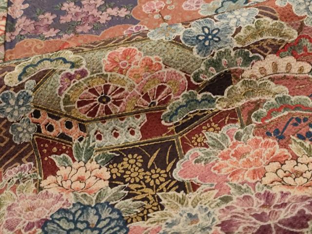 平和屋着物□上質な小紋 貝桶花文 暈し染め 金彩 正絹