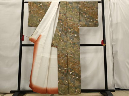平和屋着物■上質な小紋　扇面花文　金彩　正絹　逸品　AABI6494st