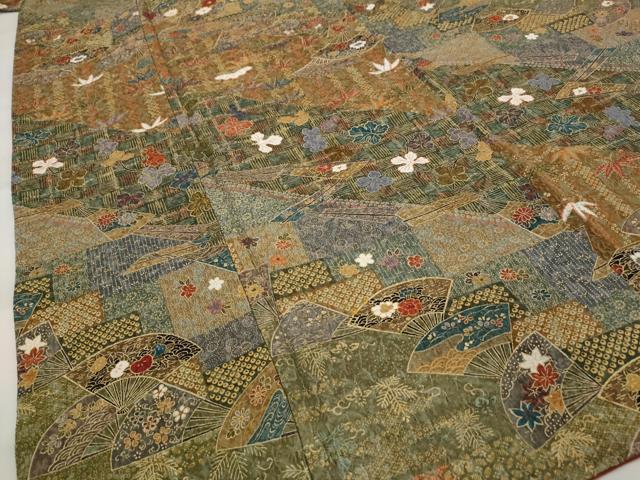平和屋着物■上質な小紋　扇面花文　金彩　正絹　逸品　AABI6494st