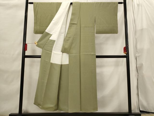平和屋着物■上質な色無地 紬地 紋意匠 柳茶色 正絹 逸品 未使用 AABI6503st