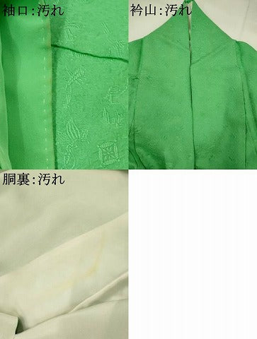 平和屋着物■上質な色無地 宝尽くし地紋 薄緑色 正絹 逸品 AABI6504st