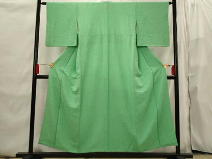 平和屋着物■上質な色無地 宝尽くし地紋 薄緑色 正絹 逸品 AABI6504st
