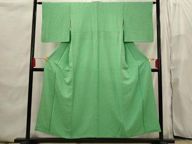 平和屋着物■上質な色無地 宝尽くし地紋 薄緑色 正絹 逸品 AABI6504st