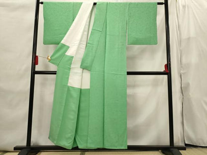 平和屋着物■上質な色無地 宝尽くし地紋 薄緑色 正絹 逸品 AABI6504st