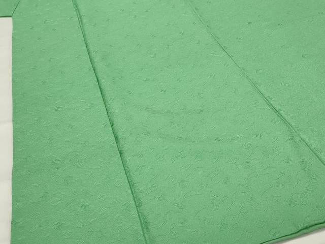 平和屋着物■上質な色無地 宝尽くし地紋 薄緑色 正絹 逸品 AABI6504st