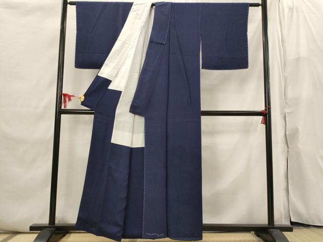 平和屋着物■無地絵羽訪問着 花文箱地紋 濃藍色 正絹 逸品 未使用 AABI6505st