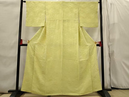 平和屋着物■上質な色無地　菱地紋　刈安色　正絹　逸品　AABI6506st