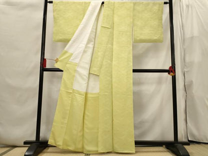 平和屋着物■上質な色無地　菱地紋　刈安色　正絹　逸品　AABI6506st
