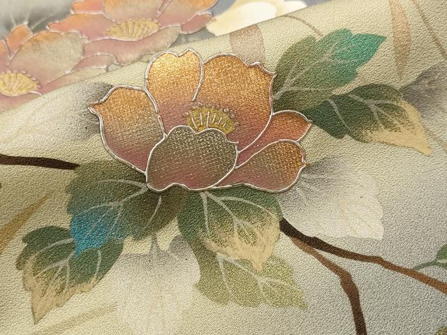 平和屋着物■訪問着 草花文 暈し染め 金銀彩 正絹 逸品 AABI6512st
