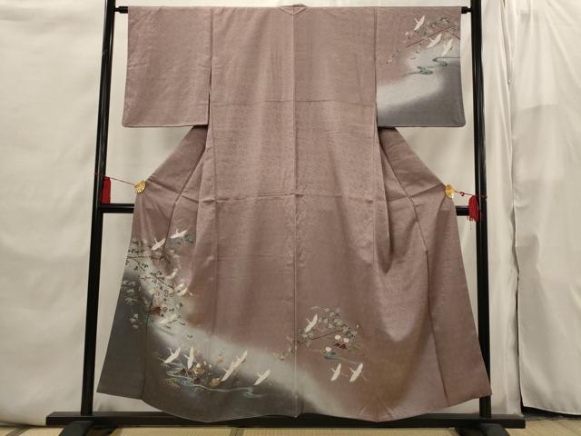 平和屋着物■訪問着 流水飛鶴花文 暈し染め 銀彩 正絹 逸品 AABI6513st