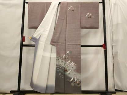 平和屋着物■訪問着 流水飛鶴花文 暈し染め 銀彩 正絹 逸品 AABI6513st