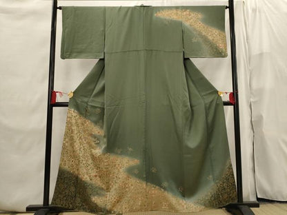 平和屋着物■訪問着 駒刺繍 更紗花文 暈し染め 金彩 銀糸 正絹 逸品 AABI6514st