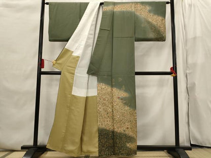 平和屋着物■訪問着 駒刺繍 更紗花文 暈し染め 金彩 銀糸 正絹 逸品 AABI6514st