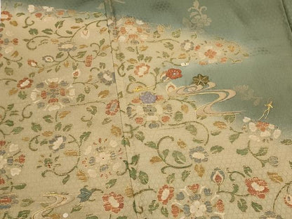 平和屋着物■訪問着 駒刺繍 更紗花文 暈し染め 金彩 銀糸 正絹 逸品 AABI6514st