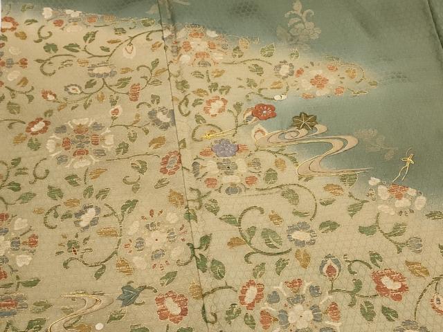 平和屋着物■訪問着 駒刺繍 更紗花文 暈し染め 金彩 銀糸 正絹 逸品 AABI6514st