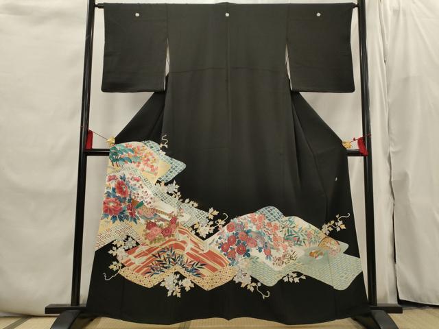 平和屋着物■豪華黒留袖　作家物　花蝶文　正絹　逸品　AABI6521st
