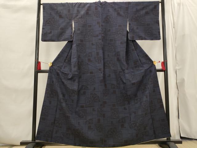 平和屋着物■結城紬　80亀甲　色紙源氏車文　正絹　逸品　AABI6522st