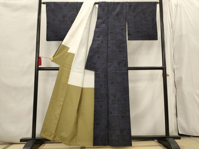 平和屋着物■結城紬　80亀甲　色紙源氏車文　正絹　逸品　AABI6522st