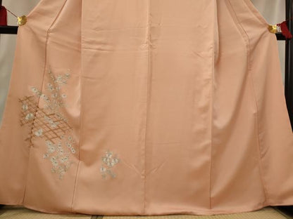 平和屋着物■訪問着　駒刺繍　草花文　銀糸　正絹　逸品　AABI6529st