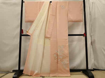 平和屋着物■訪問着　駒刺繍　草花文　銀糸　正絹　逸品　AABI6529st