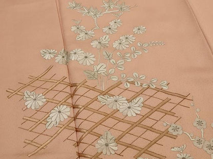 平和屋着物■訪問着　駒刺繍　草花文　銀糸　正絹　逸品　AABI6529st