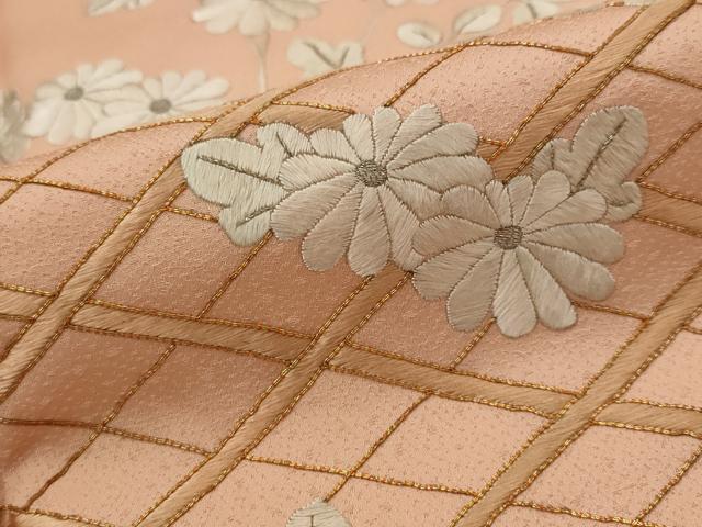 平和屋着物■訪問着　駒刺繍　草花文　銀糸　正絹　逸品　AABI6529st