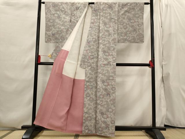 平和屋着物■上質な紬 更紗花文 正絹 逸品 AABI6533st