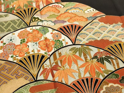 平和屋着物■豪華黒留袖　駒刺繍　吉祥青海波文　金糸　金彩　正絹　逸品　AABI6537st