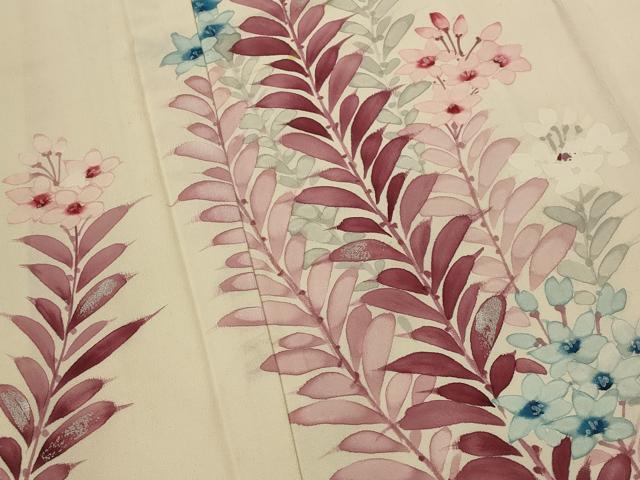 平和屋着物■訪問着　手描き　草花文　正絹　逸品　AABI6541st