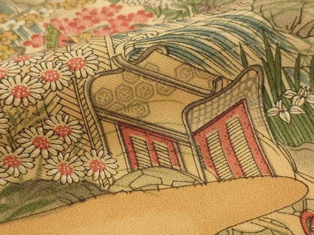 平和屋着物■上質な小紋 御所車花文 正絹 逸品 AABI6549st
