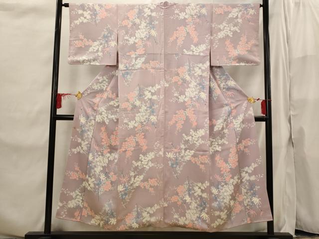 平和屋着物■上質な小紋 手描き 草花文 正絹 逸品 AABI6553st