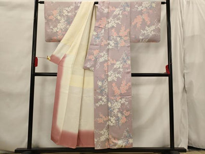 平和屋着物■上質な小紋 手描き 草花文 正絹 逸品 AABI6553st