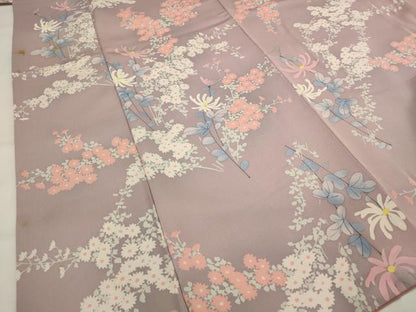 平和屋着物■上質な小紋 手描き 草花文 正絹 逸品 AABI6553st