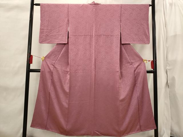 平和屋着物■上質な色無地 笹の葉地紋 浅蘇芳色 正絹 逸品 AABI6560st