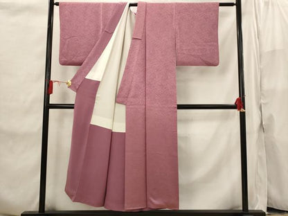 平和屋着物■上質な色無地 笹の葉地紋 浅蘇芳色 正絹 逸品 AABI6560st