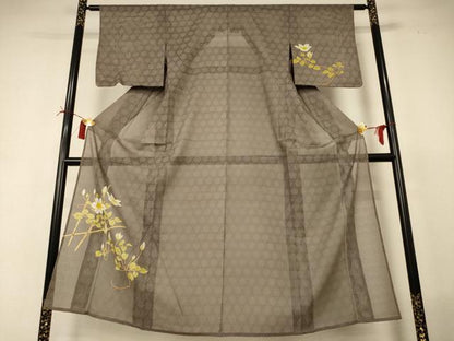 平和屋着物＊夏物 訪問着 縦絽 草花文 正絹 逸品 AABI6567jd