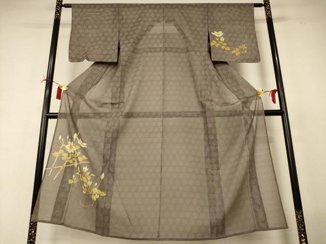 平和屋着物＊夏物 訪問着 縦絽 草花文 正絹 逸品 AABI6567jd