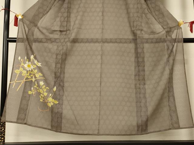 平和屋着物＊夏物 訪問着 縦絽 草花文 正絹 逸品 AABI6567jd