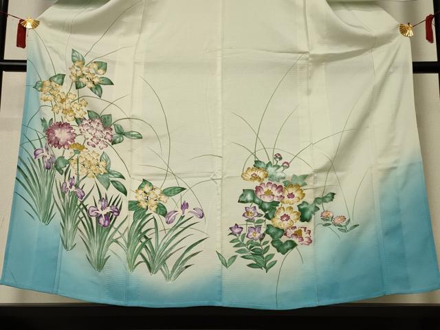 平和屋着物＊夏物 訪問着 絽 草花文 暈し染め 正絹 逸品 AABI6568jd