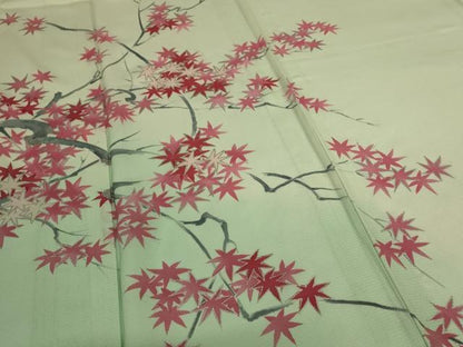 平和屋着物＊夏物 訪問着 絽 手描き 楓文 暈し染め 銀彩 正絹 逸品 AABI6581jd
